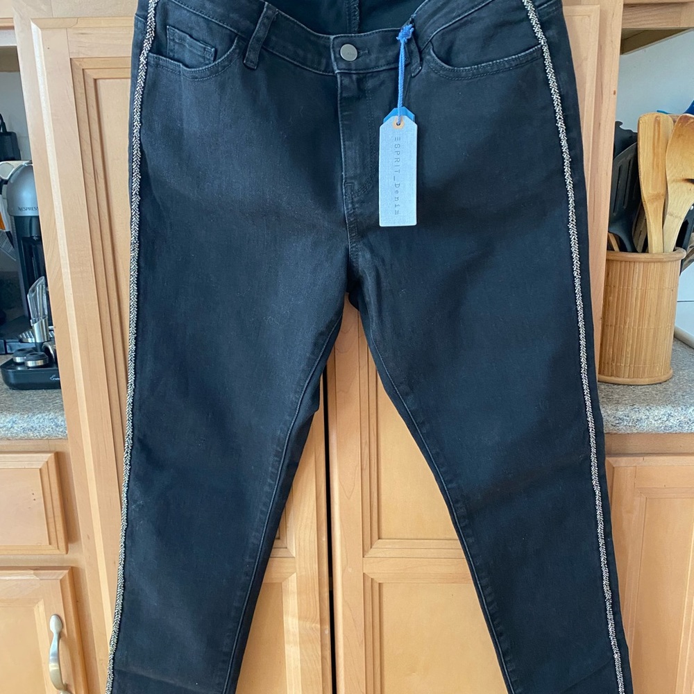 NWT Esprit black denim jeans with beading down the legs.